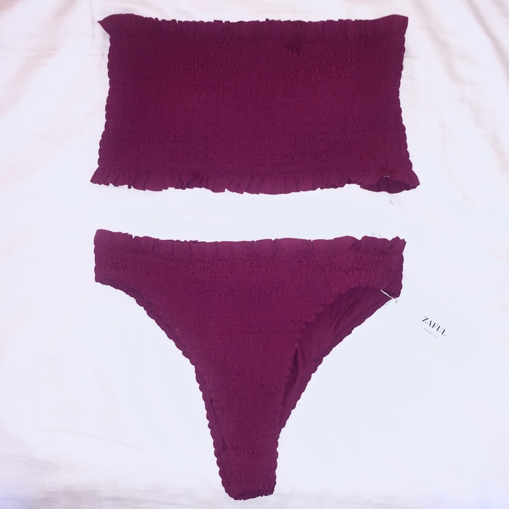 Purple crinkle textured bikini set